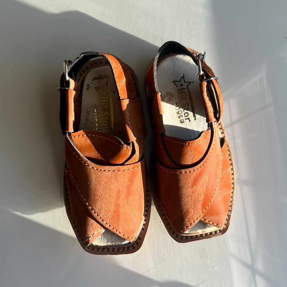 Genuine leather toddler brown sandals.